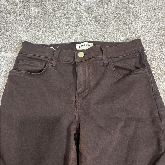 L'AGENCE Mid Rise Raw Hem Jeans Size 24 Cocoa Brown Skinny Brown Jeans - Picture 9 of 12